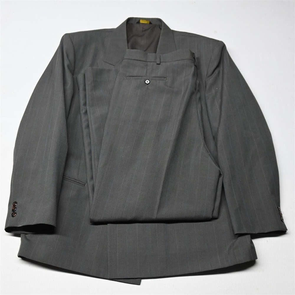 Vtg Farah 46R‎ 38x30 Brown Stripe Double Breasted Mens Jacket Pants Suit